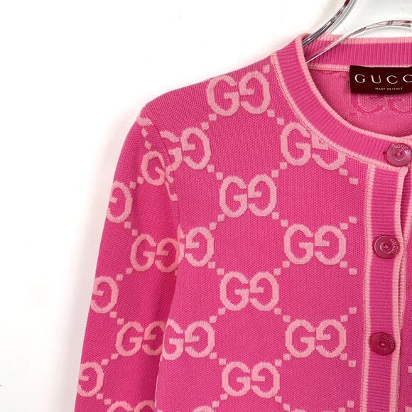 Gucci Womens Pink Wool GG Logo Cardigan - Picture 3 of 8